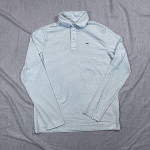 Vineyard Vines Edgartown Polo Shirt Boys XL 18 Youth Blue White Stripe Whale